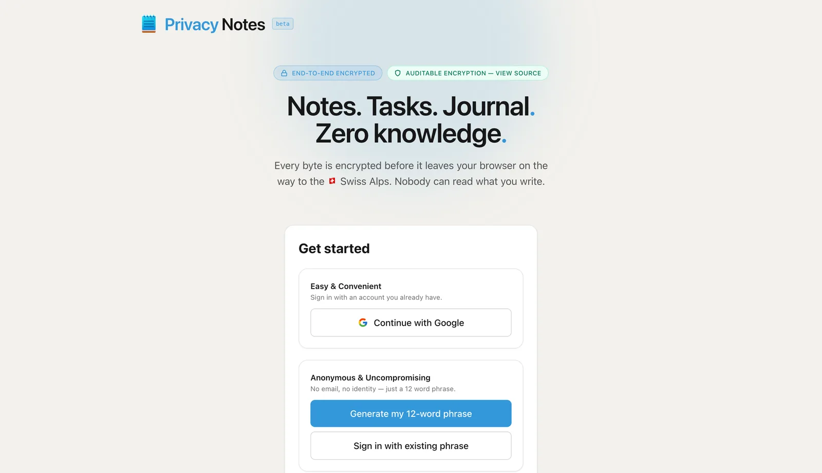 Privacy Notes app screenshot